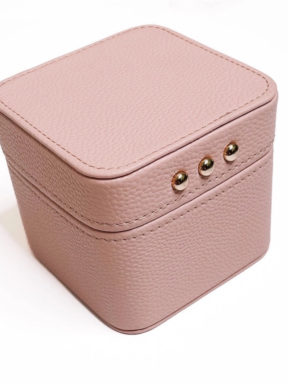 Blush Pink Pebbled Jewelry Box with Gold Studs - Picture 2 of 4